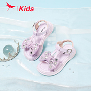 红蜻蜓女童鞋夏季公主凉鞋精致水钻蝴蝶结沙滩鞋透气舒适