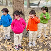彩色卫衣加绒加厚小学生运动会套装儿童圆领连帽上衣亲子装外套女