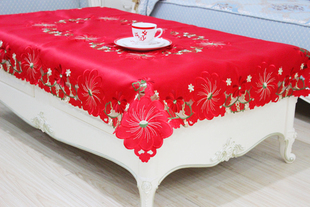 欧式茶几布 刺绣红色布艺盖布 客厅餐桌布 喜庆婚庆长方形饭桌布