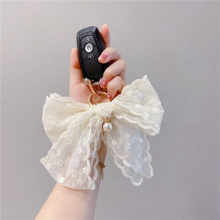 创意蕾丝蝴蝶结丝巾钥匙扣时尚性感女性汽车钥匙链挂件手提包挂饰