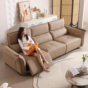 意式极简电动头层牛皮沙发两用客厅小户型零靠墙多功能真皮沙发床