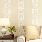 现代简约卧室3d立体客厅米黄竖条纹，无纺布墙纸欧式电视背景墙壁纸