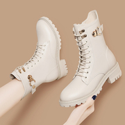 品牌白色马丁靴2023年女春秋，单靴英伦风，瘦瘦短靴厚底中跟皮鞋