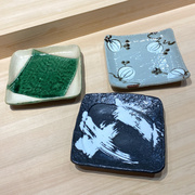 日本创意手绘正方形盘复古风异形菜盘怀石料理刺身餐盘沙拉平盘