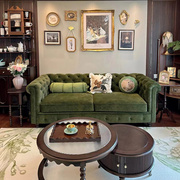 美式布艺复古丝绒沙发法式轻奢客厅小户型实木拉扣直排三人沙发