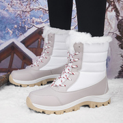 双星女鞋加绒加厚保暖棉鞋防水防滑耐磨雪地靴，冬季户外高帮靴橡胶