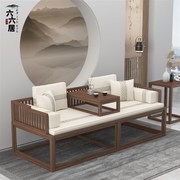 罗汉床实木新中式客厅小户型伸缩推拉榻椅老榆木，简约抽拉储物沙发