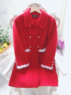 胖妹妹新年圣诞战袍呢子大衣高级感时尚红色轻奢宽松大码毛呢外套