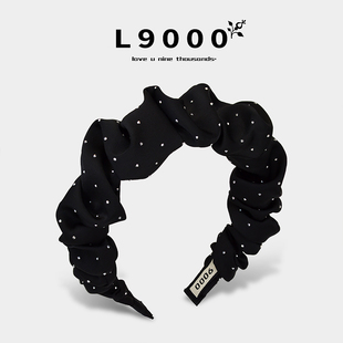 L9000/法式精致复古波点发箍褶皱大肠高颅顶头箍木耳黑色头饰
