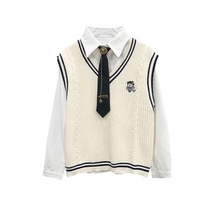 小田学院风刺绣马甲+长袖，衬衫2件套送领带xt