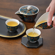釉下彩茶杯进口九谷烧青粒铁仙，陶瓷茶具套装家用公道杯功夫茶具