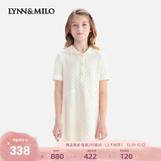 LYNNMILO琳麦罗女童夏款连衣裙2023清新甜美格子海军领儿童裙子
