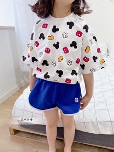 网红亲子装 夏男女童宝宝米奇卡通满印休闲短袖T恤 母子装
