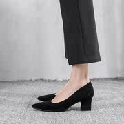 粗跟面试女鞋2023黑色职业工作中跟单鞋学生公务员正装高跟鞋