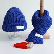 儿童帽子围巾手套三件套秋冬季宝宝纯色毛线帽围脖男童女童瓜皮帽