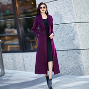 羊毛大衣女2024年韩版紫色冬季加厚妮子长款收腰外套，高个子(高个子)