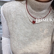 JINMUKE韩国饰品进口首饰品双层过年红串珠爱心项链锁骨链新