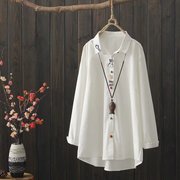 文艺范刺绣白色衬衫女宽松2022春装白衬衣韩版长袖打底衫上衣