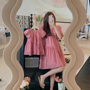 韩版时尚公主裙夏款亲子装洋气母女，短袖宽松连衣裙特别的礼服裙子