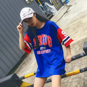 原宿bf风短袖，t恤女夏季韩版宽松学生字母，中长款连衣裙棒球篮球服