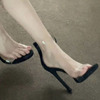 2023年夏季透明一字带高跟鞋，女黑色细跟性感绝美百搭露趾凉鞋