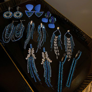 克莱因蓝925银针流苏耳钉欧美时尚设计感网红耳饰晚宴风气质耳环