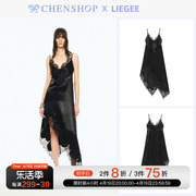 liegee时尚潮流绗缝蕾丝，醋酸连衣裙小众百搭女chenshop设计师品牌