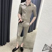 twg休闲套装男夏季韩版潮流，时尚格子短袖，衬衫高端一套搭配帅气薄