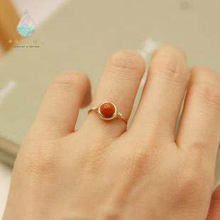 天然南红玛瑙戒指半宝石满红满肉14k包金绕线指环超强保色防过敏