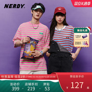 NERDY2023夏秋彩色条纹短袖T恤男女同款宽松休闲t恤上衣潮