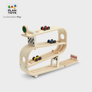 2023德国红点奖进口PlanToys儿童轨道赛车木制玩具男孩礼物益