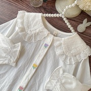 宝宝白色衬衫蕾丝花边纯棉，洋气女童衬衣，打底2024年春儿童上衣