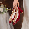 秋季结婚鞋女2023中式红色高跟粗跟新娘绑带秀禾婚纱两穿大码