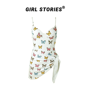girlstories高级原创设计风泳衣，遮肚蝴蝶钢托比基尼连体两件套