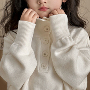 女童毛衣冬季儿童高领针织衫洋气，冬装中大童，白色加厚洋气打底衣服