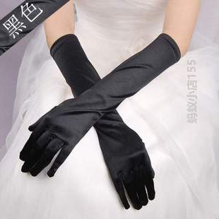 红色缎面香槟色婚礼手套表演黑色长款新娘&婚纱，出手简约宴会礼服