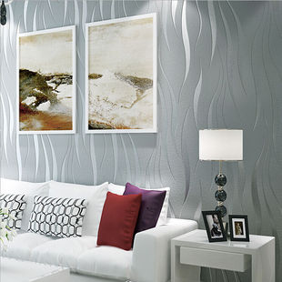 爱柏(aibo)现代简约条纹，无纺布植绒3d立体波浪，壁纸客厅卧室餐厅