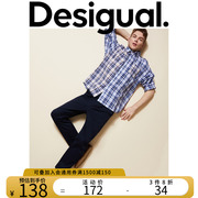 Desigual23春夏宽松格纹拼接撞色刺绣男式衬衫