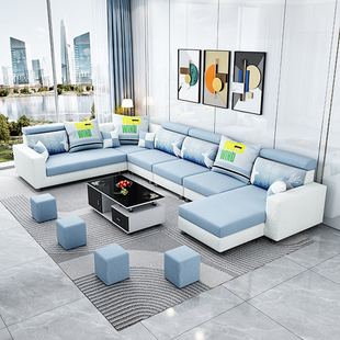 布艺乳胶沙发客厅简约现代大小户型家具组合麻布可拆洗2023