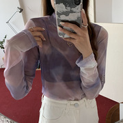 紫色冰丝网纱防晒衣女夏薄款2021内搭叠穿外穿打底衫t恤上衣
