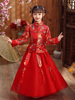 中式婚礼花童礼服绸缎面儿童秀禾服红色拜年服女童唐装男童中山装