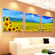 客厅装饰画花卉无框画向日葵挂画现代三联画沙发墙壁画卧室水