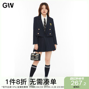 GW大码女装高级感西装外套套装女春季学院风百褶半身裙两件套