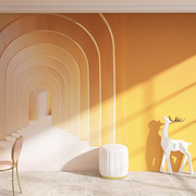 橙色视觉延伸空间墙纸客厅，电视沙发背景墙壁纸，办公室前台几何墙布