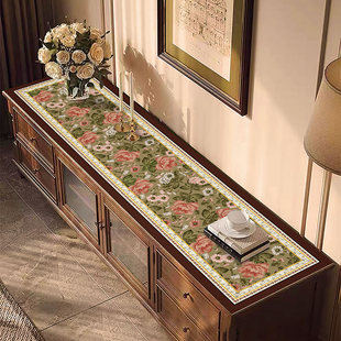 电视柜桌布防尘防水长条形，桌垫桌旗美式复古花卉边柜鞋柜防油垫子