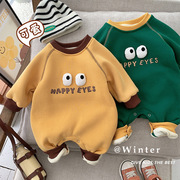 婴儿冬季衣服0-1岁2秋冬装男宝宝韩版套头卫衣加绒连体衣外出服潮