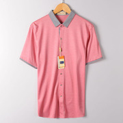 品牌粉红色短袖T恤男 75.7莱赛尔24.3棉舒适 翻领 夏季
