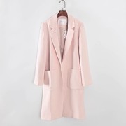 香蕉系列春秋女装库存折扣，粉红色西装款长外套y4936c