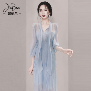 早春女装2023年高端名媛，轻奢气质雪纺，连衣裙子高级感炸街春装
