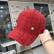 帽子女红色网红款格子M标棒球帽时尚韩版百搭鸭舌帽秋冬天遮阳潮